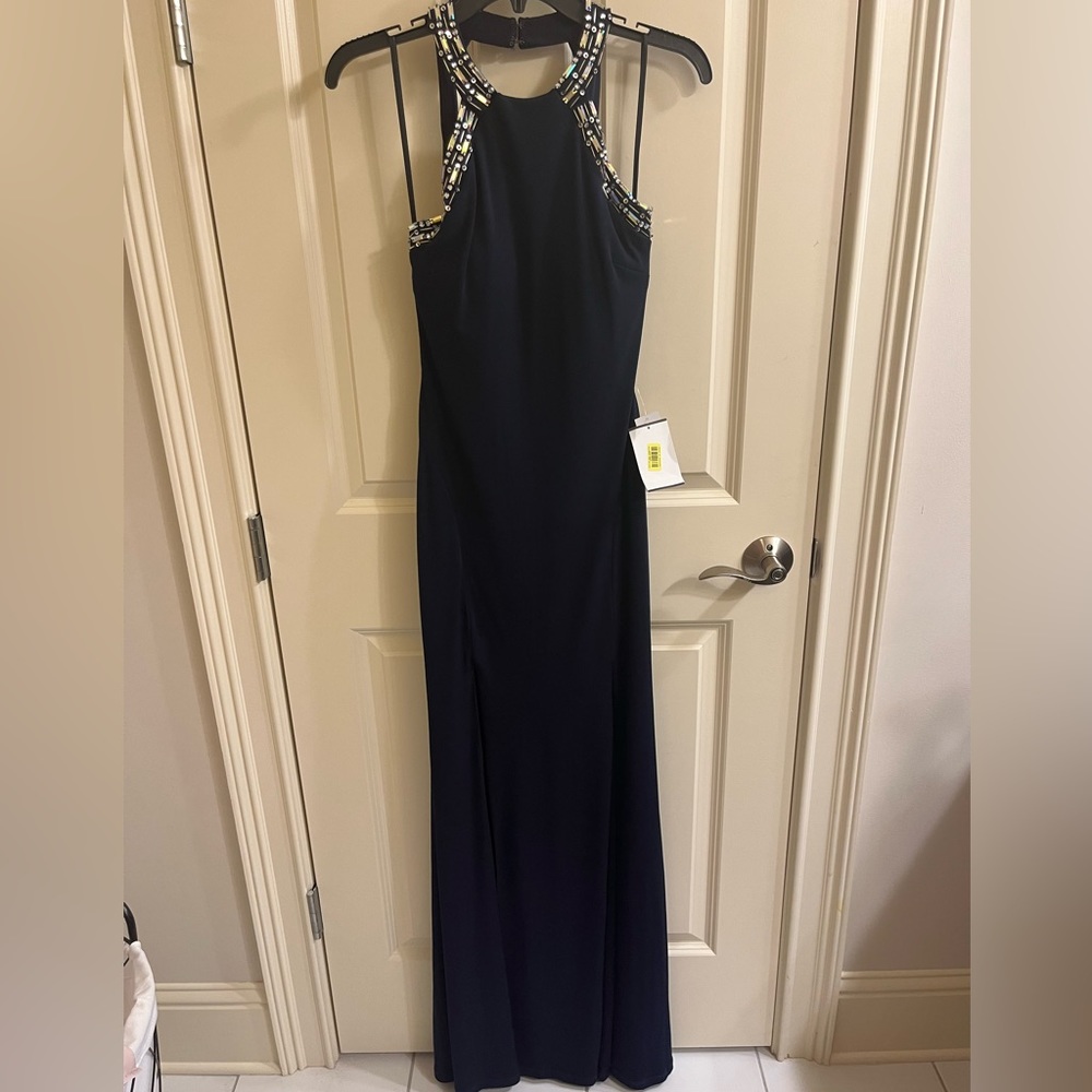 Jodi Kristopher Navy Blue Gown with Embellishment